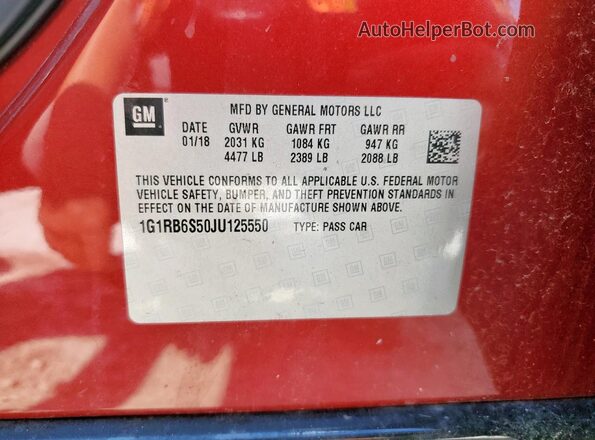 1G1RB6S50JU125550 2018 CHEVROLET VOLT Burgundy 
