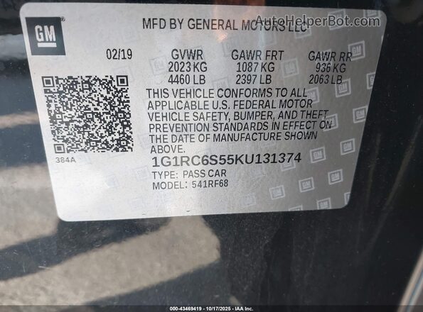1G1RC6S55KU131374 2019 CHEVROLET VOLT Black 
