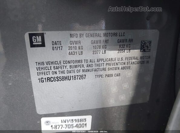 1G1RC6S58HU187267 2017 CHEVROLET VOLT Gray 