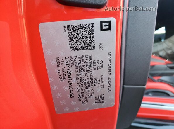 1G1Y72D47L5104265 2020 CHEVROLET CORVETTE Red 