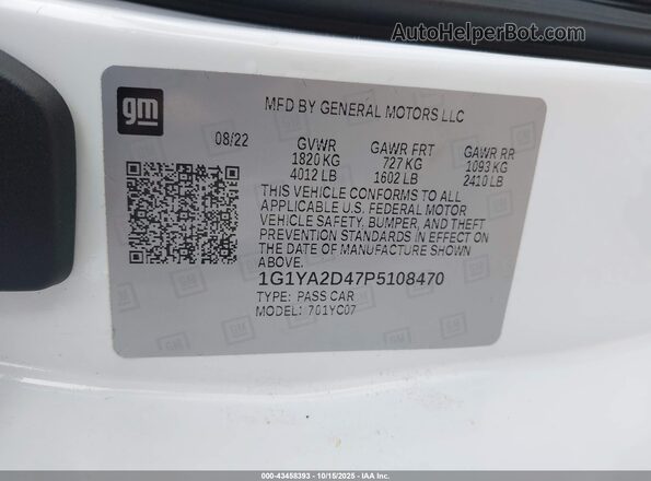1G1YA2D47P5108470 2023 CHEVROLET CORVETTE White ძრავის განყოფილების ხედი