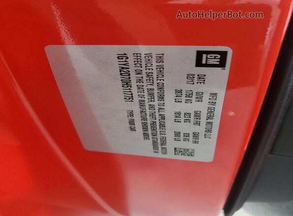 1G1YA2D70H5117751 2017 CHEVROLET CORVETTE Red 