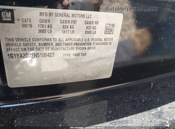 1G1YA2D72H5106427 2017 CHEVROLET CORVETTE Black Вид підкапотного простору