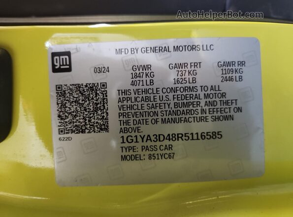 1G1YA3D48R5116585 2024 CHEVROLET CORVETTE Yellow 