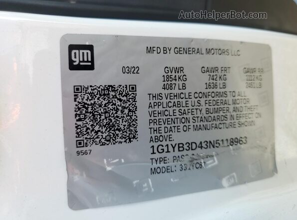 1G1YB3D43N5118963 2022 CHEVROLET CORVETTE White 