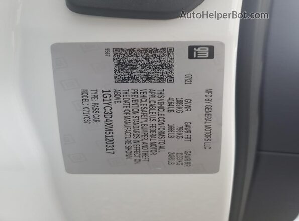 1G1YC3D4XM5120317 2021 CHEVROLET CORVETTE White VIN sticker view