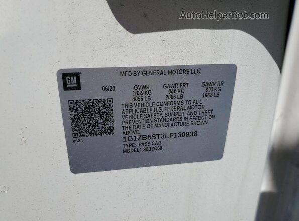 1G1ZB5ST3LF130838 2020 CHEVROLET MALIBU White Вид підкапотного простору