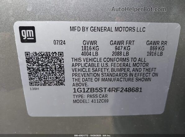 1G1ZB5ST4RF248681 2024 CHEVROLET MALIBU Gray ძრავის განყოფილების ხედი