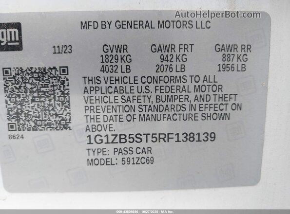 1G1ZB5ST5RF138139 2024 CHEVROLET MALIBU White Вид підкапотного простору