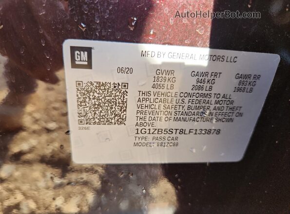 1G1ZB5ST8LF133878 2020 CHEVROLET MALIBU Maroon VIN კოდის სტიკერის ხედი