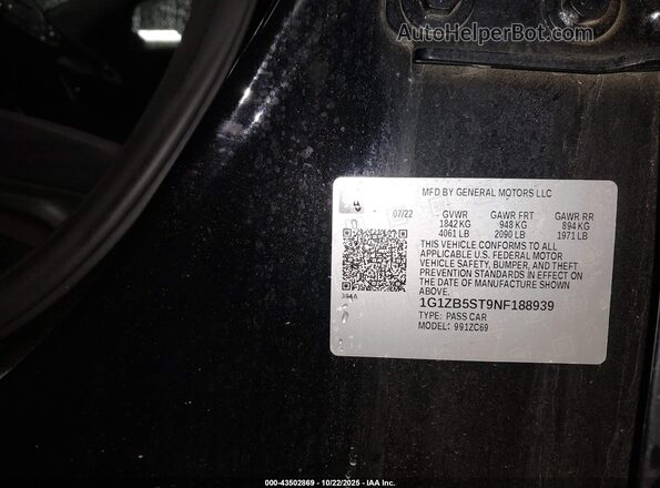 1G1ZB5ST9NF188939 2022 CHEVROLET MALIBU Черный Вид подкапотного пространства