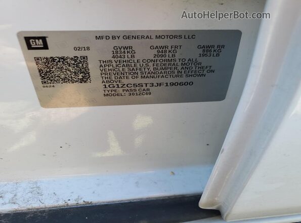 1G1ZC5ST3JF190600 2018 CHEVROLET MALIBU White ძრავის განყოფილების ხედი