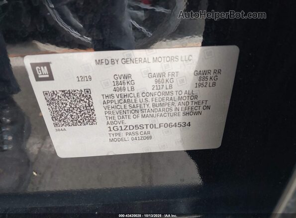 1G1ZD5ST0LF064534 2020 CHEVROLET MALIBU Black Вид підкапотного простору