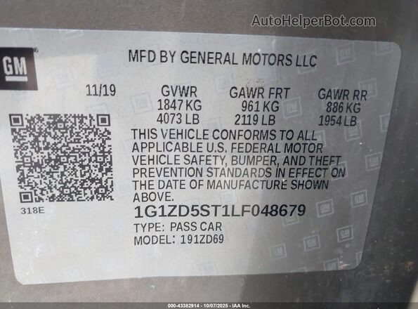 1G1ZD5ST1LF048679 2020 CHEVROLET MALIBU Коричневый Вид подкапотного пространства