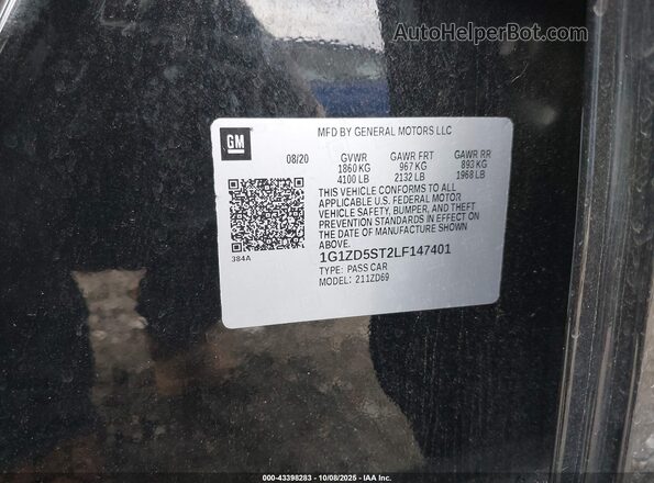 1G1ZD5ST2LF147401 2020 CHEVROLET MALIBU Black 