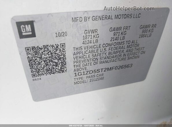 1G1ZD5ST2MF026563 2021 CHEVROLET MALIBU Белый Вид подкапотного пространства