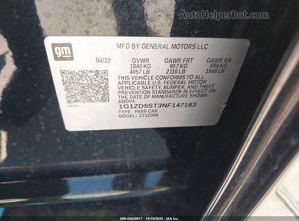 1G1ZD5ST3NF147183 2022 CHEVROLET MALIBU Черный Вид подкапотного пространства