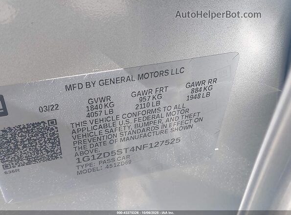 1G1ZD5ST4NF127525 2022 CHEVROLET MALIBU Серебряный Вид подкапотного пространства