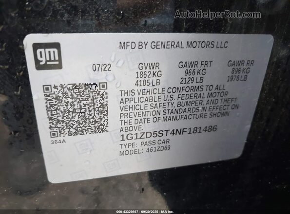 1G1ZD5ST4NF181486 2022 CHEVROLET MALIBU Черный Вид подкапотного пространства