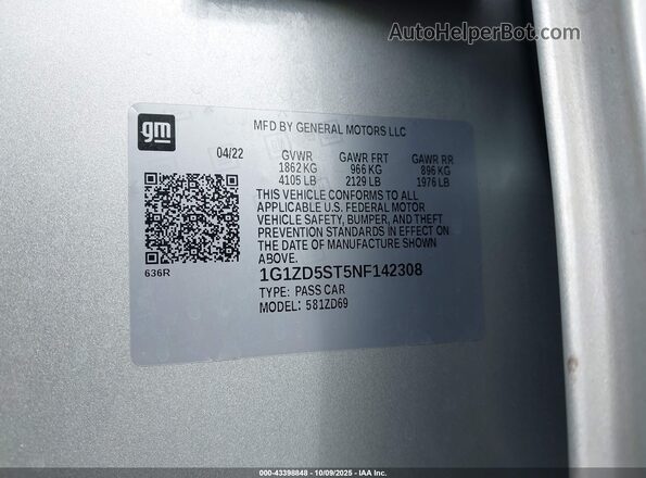 1G1ZD5ST5NF142308 2022 CHEVROLET MALIBU Серебряный Вид подкапотного пространства