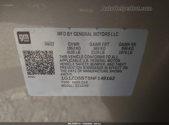 1G1ZD5ST5NF149162 2022 CHEVROLET MALIBU Tan Вид підкапотного простору
