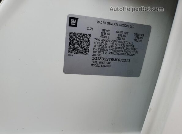 1G1ZD5ST6MF071313 2021 CHEVROLET MALIBU White Engine compartment view