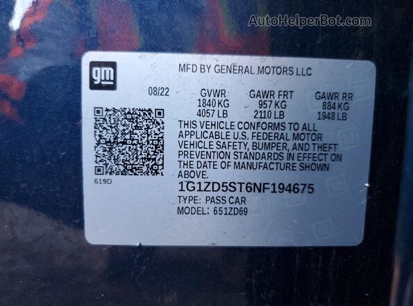 1G1ZD5ST6NF194675 2022 CHEVROLET MALIBU Синий Вид подкапотного пространства