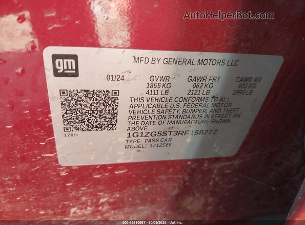 1G1ZG5ST3RF158777 2024 CHEVROLET MALIBU Maroon Widok komory silnika