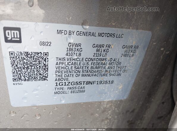 1G1ZG5ST8NF193518 2022 CHEVROLET MALIBU Черный Вид подкапотного пространства