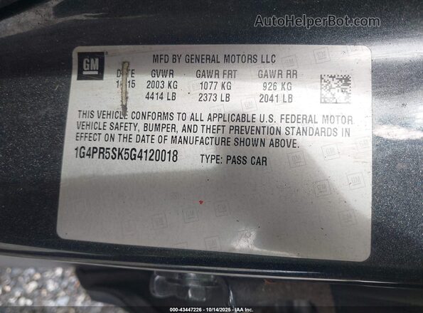 1G4PR5SK5G4120018 2016 BUICK VERANO Gray 