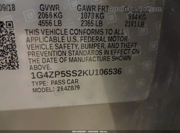 1G4ZP5SS2KU106536 2019 BUICK LACROSSE Gray Engine compartment view