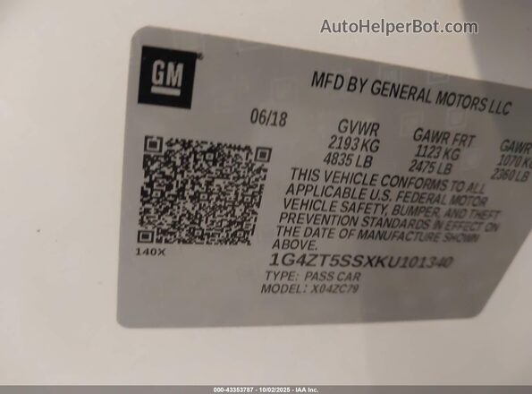 1G4ZT5SSXKU101340 2019 BUICK LACROSSE White Vista del compartimento del motor