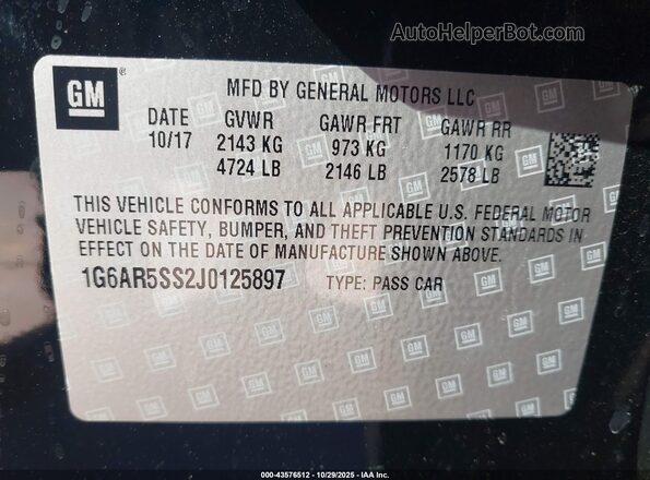 1G6AR5SS2J0125897 2018 CADILLAC CTS Black Вид підкапотного простору
