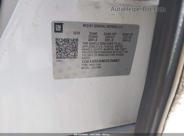 1G6AX5SS4K0134883 2019 CADILLAC CTS White Vista del compartimento del motor
