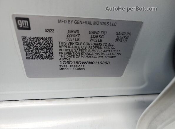 1G6D15RW8N0116298 2022 CADILLAC CT5 Белый 