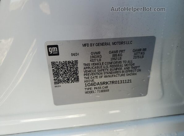 1G6DA5RK7R0131121 2024 CADILLAC CT4 White Widok naklejki z numerem VIN