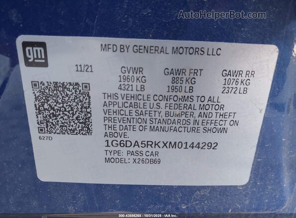1G6DA5RKXM0144292 2021 CADILLAC CT4 Dark Blue Widok komory silnika