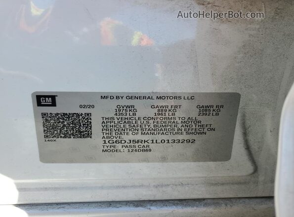 1G6DJ5RK1L0133292 2020 CADILLAC CT4 White 