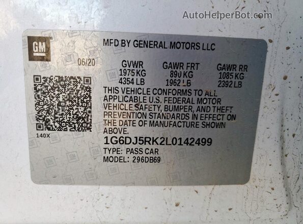 1G6DJ5RK2L0142499 2020 CADILLAC CT4 White Widok naklejki z numerem VIN