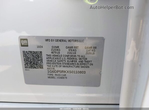 1G6DP5RKXS0110803 2025 CADILLAC CT5 White Widok komory silnika