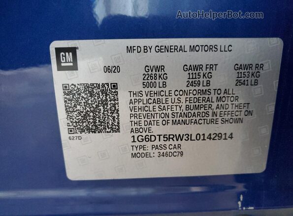 1G6DT5RW3L0142914 2020 CADILLAC CT5 Blue VIN sticker view