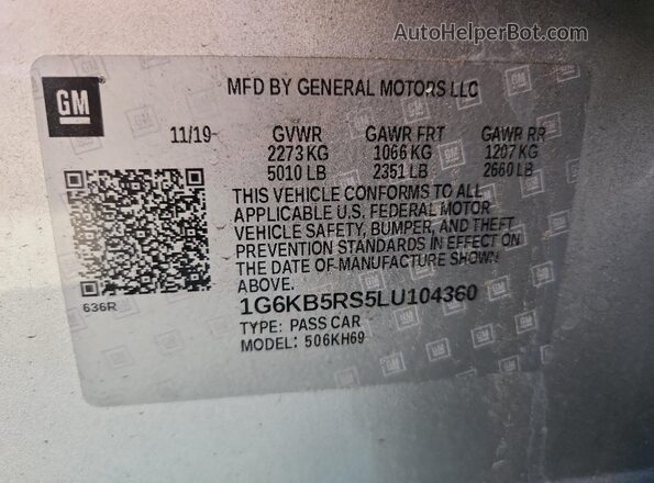 1G6KB5RS5LU104360 2020 CADILLAC CT6 Серебряный Вид подкапотного пространства