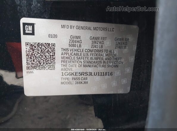 1G6KE5RS3LU111816 2020 CADILLAC CT6 Black ძრავის განყოფილების ხედი