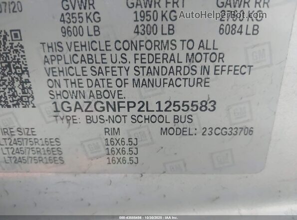 1GAZGNFP2L1255583 2020 CHEVROLET EXPRESS White Engine compartment view