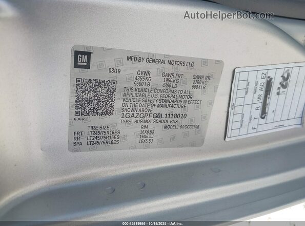 1GAZGPFG0L1118010 2020 CHEVROLET EXPRESS Gray Engine compartment view