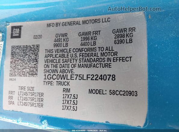 1GC0WLE75LF224078 2020 CHEVROLET SILVERADO Blue Вид підкапотного простору