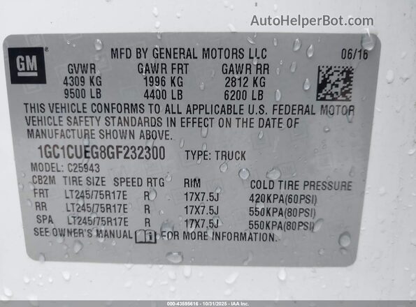 1GC1CUEG8GF232300 2016 CHEVROLET SILVERADO White Շարժիչի բաժամունքի տեսք