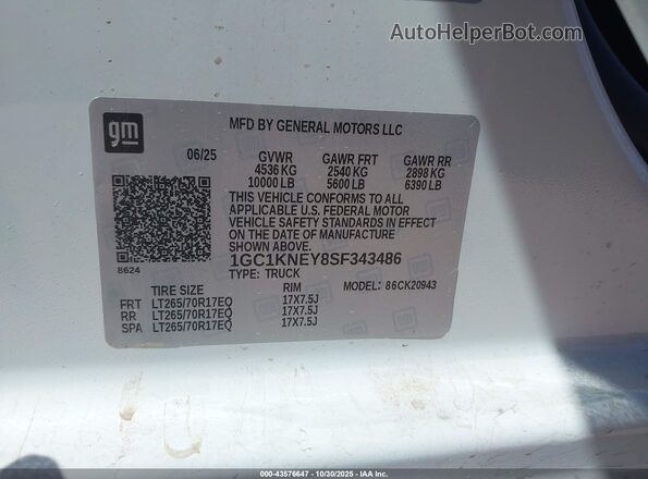 1GC1KNEY8SF343486 2025 CHEVROLET SILVERADO White Շարժիչի բաժամունքի տեսք