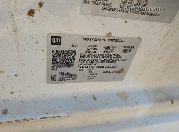 1GC4YNE70MF310407 2021 CHEVROLET SILVERADO White Engine compartment view