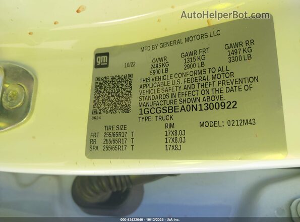 1GCGSBEA0N1300922 2022 CHEVROLET COLORADO Белый Вид подкапотного пространства